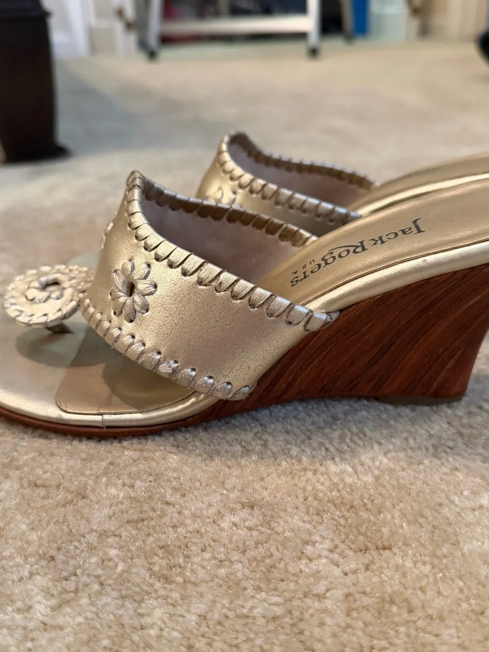 Jack Rogers Metallic Silver Floral Wedge Sandals